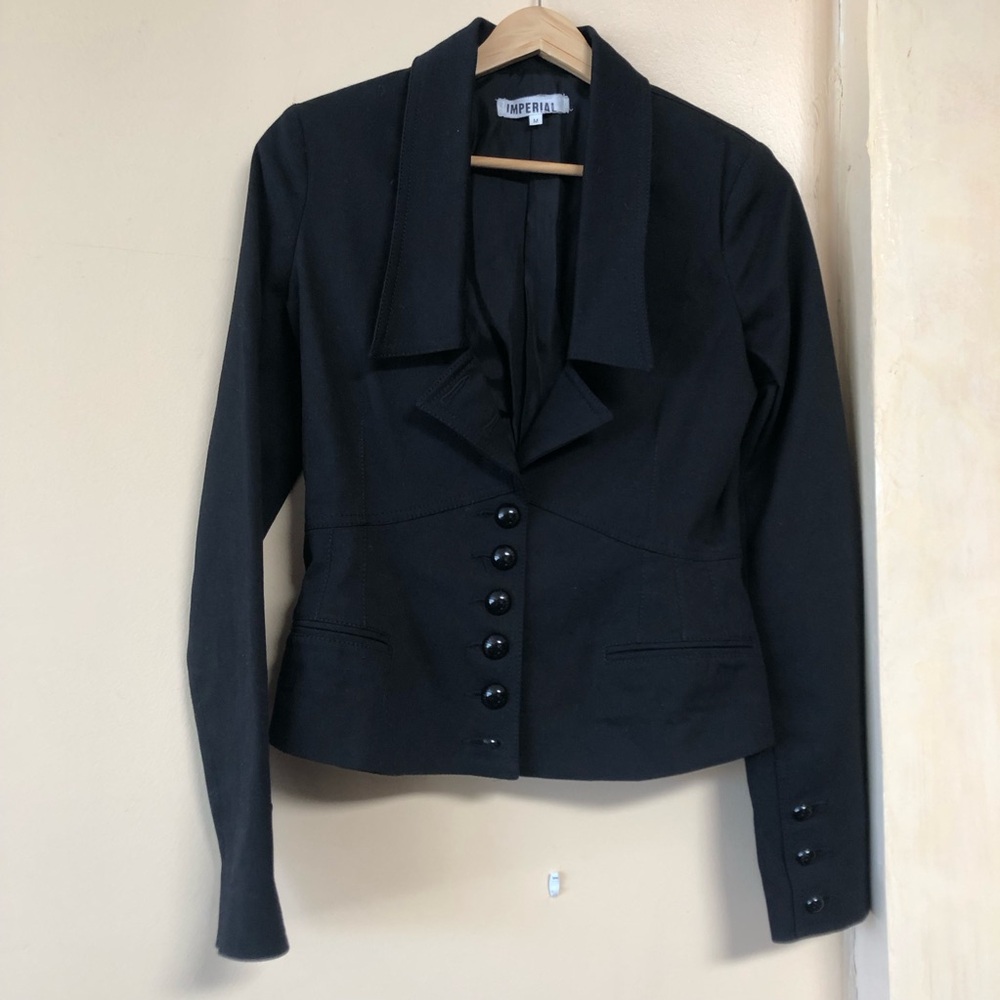 IMPERIAL Corset Military Slim Black Stretch Plunge Evening Shirt Jacket Y2K S/M